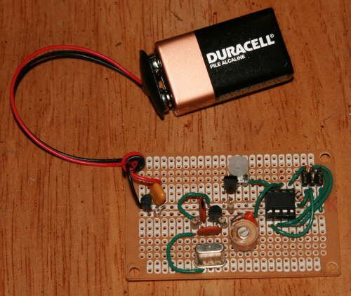 My completed unit. There is a small terminal header shown on here which is for the Atmel programmer.