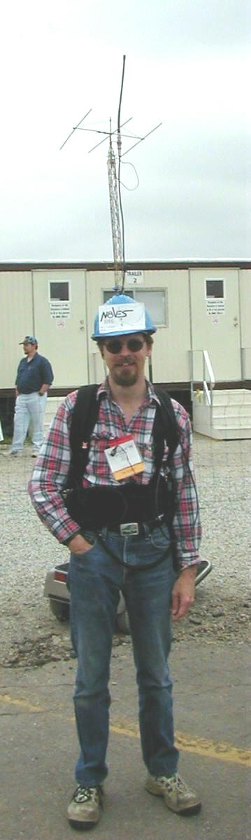This fellow has a working crank-up tower with beam and FAA approved warning lights installed on the top of his hard hat.