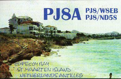 Photo of PJ8A QSL Card and link to PJ8A Web Site