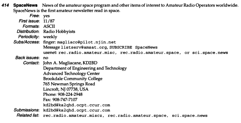 SpaceNews Listing