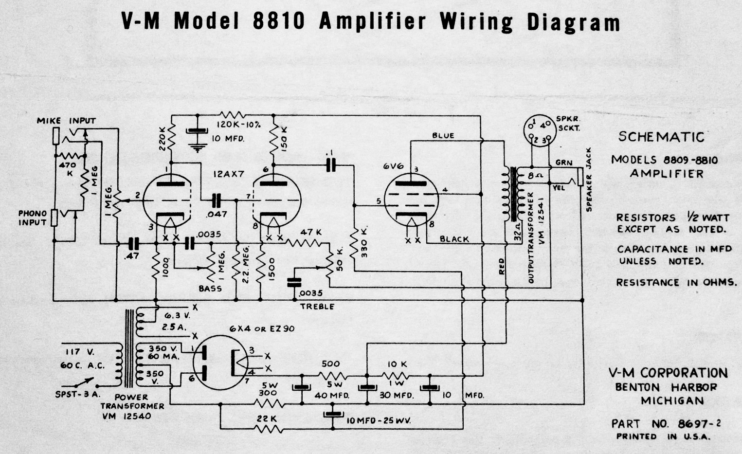 Voice-of-Music Model 8809-8810 Amplifier Schematic