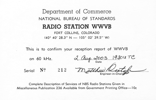 WWVB QSL Back