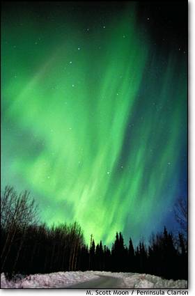 February 14, 2000: Rays of light from Aurora Borealis-- Kenai, Alaska 
