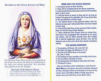 Front of Our Lady of Sorrows Prayer Card