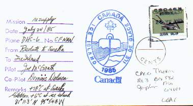 Flight cover to and from Canadian Ice Island.