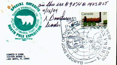 Scan of cover from SpecialInterestours North Pole Expedition signed by Skip Voorhees, leader.