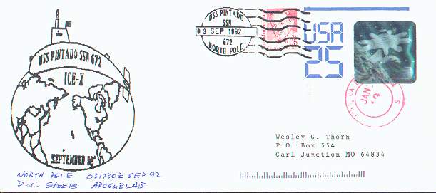 Cacheted cover from the U.S.S. Pintado, with signature of director, ARCSUBLAB.