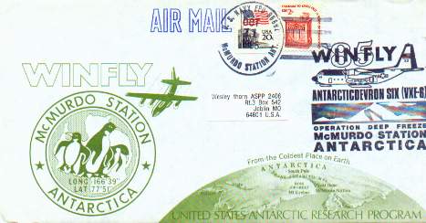 Winfly '85 special printed flight cover; designed by Max Hamilton.