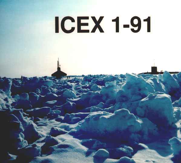 US Navy public domain photograph, cleared for public release of ICEX-91, submarines at surface of North Pole.