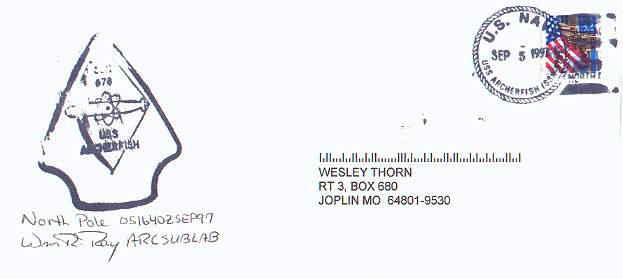 Cacheted and documented cover from the U.S.S. Archerfish for North Pole Operations.