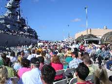 View of the pierside guests during the 60th Anniversary ceremony.