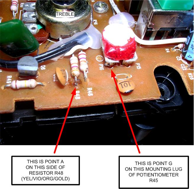 Circuit board showing connection points.