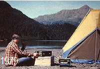 Basecamp with portable radio and tent