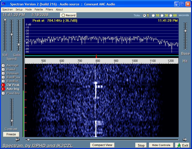 HAARP signal on Spectran waterfall
          image - Click to enlarge