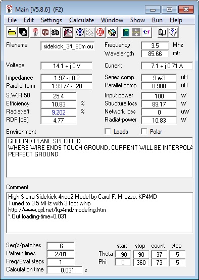 Sidekick with 3 foot whip 3.5 MHz
              Performance