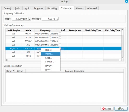 WSJT-x Setting Frequency Tab