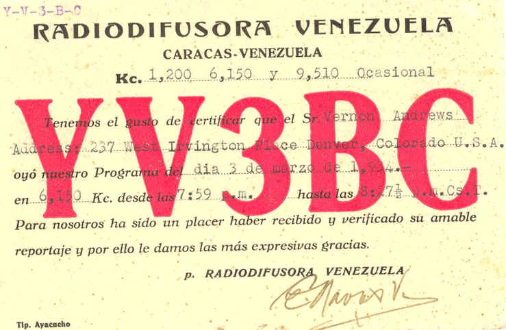 YV3BC, courtesy of G4UZN