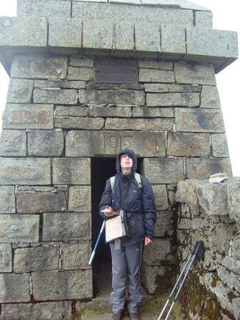 Jimmy at the shelter in the Mourne Wall