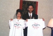 Roy and Paula showing their, Married at the Chapel of Love T-Shirts