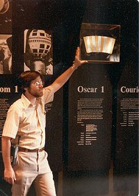 with the OSCAR 1 backup spacecraft, National Air and Space Museum, 1 July 1976
