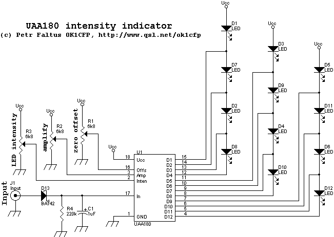 Schema indikátoru vybuzení UAA180 (UAA180 level indicator circuit)