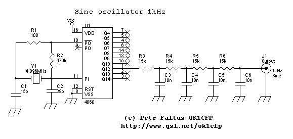 Schema sinusového oscilátoru 1kHz (sine oscillator 1kHz)