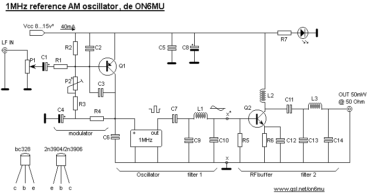 schematic for a 1MHz AM modulated oscillator transmitter