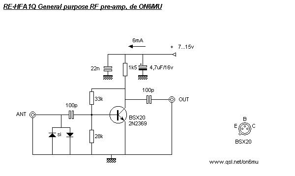 Simple one transistor HF/VHF/UHF pre-amplifier