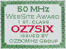 50 MHz WebSite Award - #000 - OZ7SIX