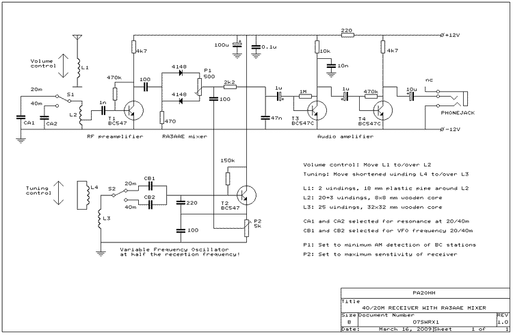 SIMPLE RECEIVER FOR 40 AND 20 M WITH AN UNUSUAL TUNING CONTROL