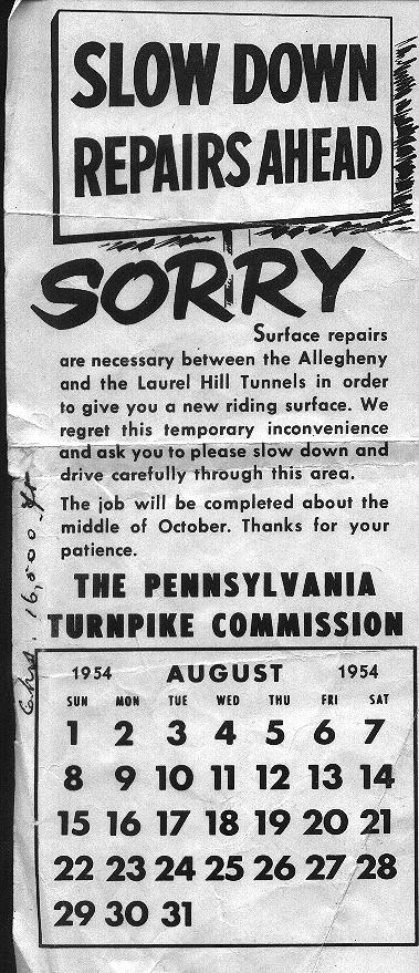 1954 PA Turnpike repair notice