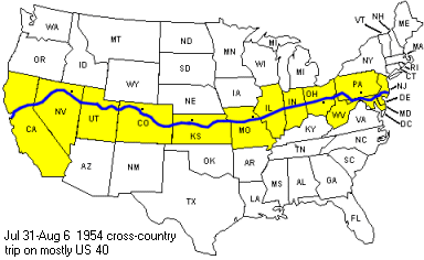 US 40 with 1954 stops marked