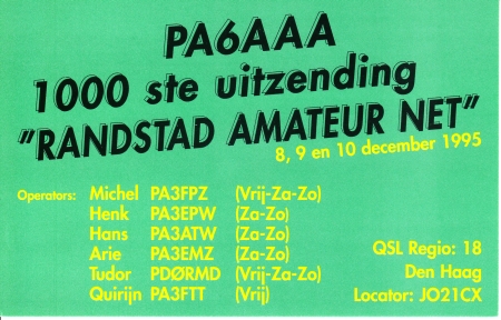 PA6AAA, 1000 times Randstad PE1AAA HAM net