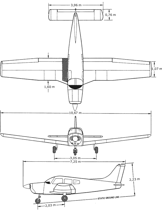Three view PA-28-161, Piper Cherokee Warrior II