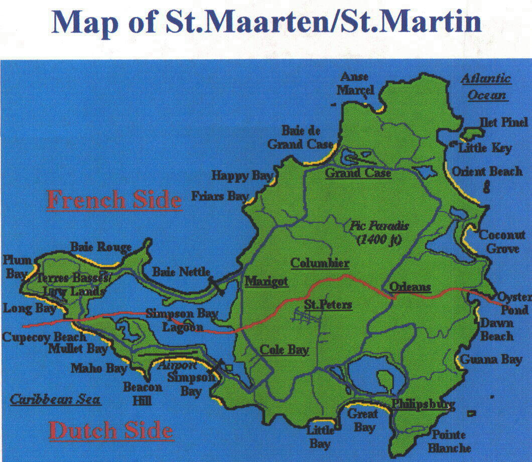map of the island Sint Maarten/St. Martin