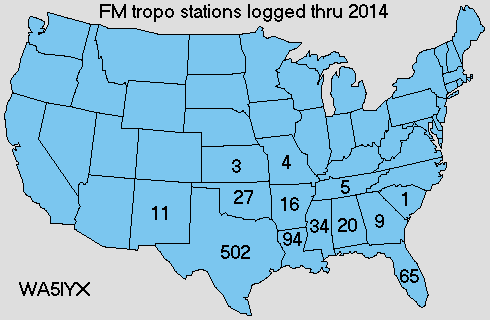 Number of FM Tropo Stations Logged from Each State thru 2014