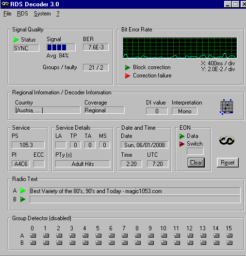 RDSDec 3.0 screenshot of KSMG, 105.3, Seguin, TX