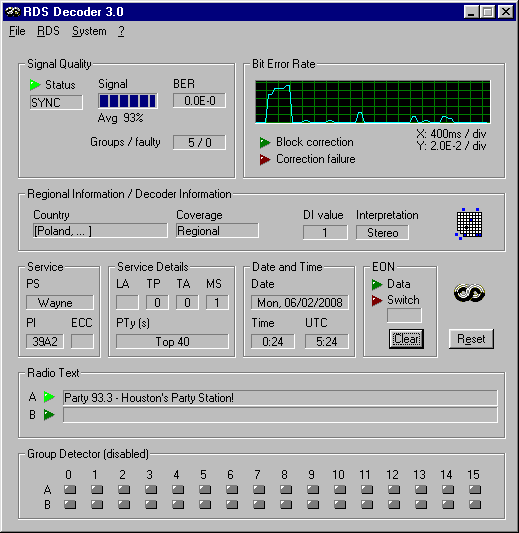 RDSDec 3.0 screenshot of KPTY, 93.3, Port Arthur, TX