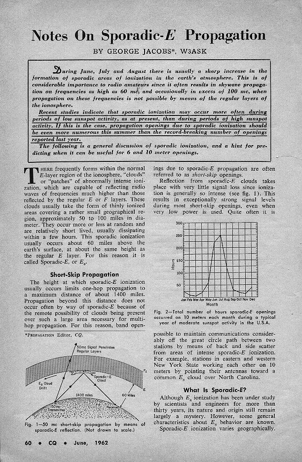 Notes on Sporadic-E Propagation, June 1962 CQ, Page 60