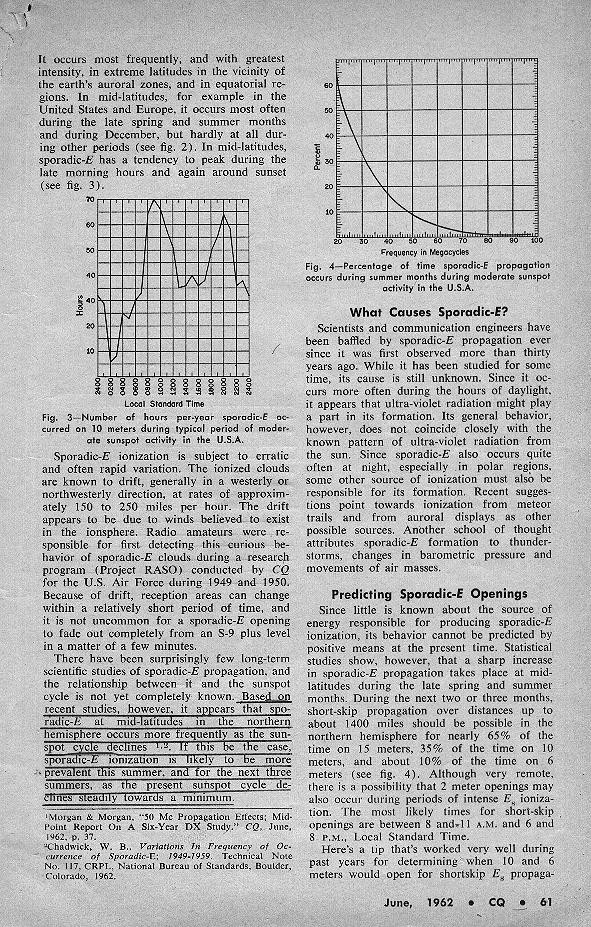 Notes on Sporadic-E Propagation, June 1962 CQ, Page 61
