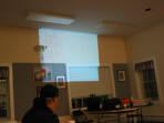 N2XE's antenna modeling presentation projected on the wall.