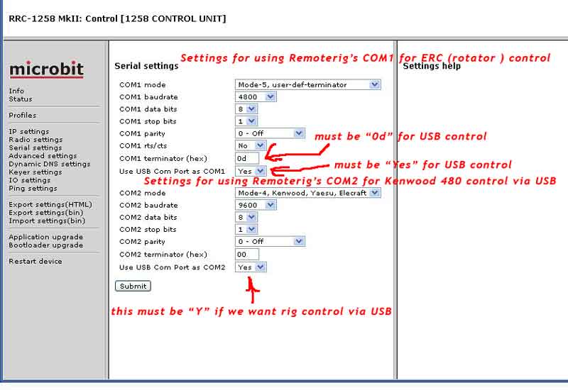 SERIAL SETTINGS usb