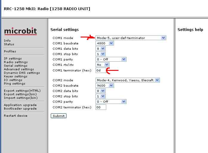 SERIAL SETTINGS WITH USB