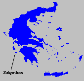 The Location of Zante at Greek Map