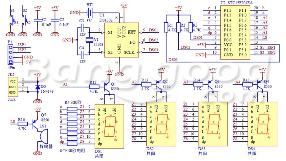 Banggood clock schematic