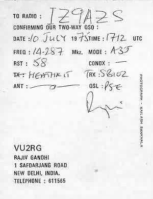 Rajiv Gandhi QSL Card