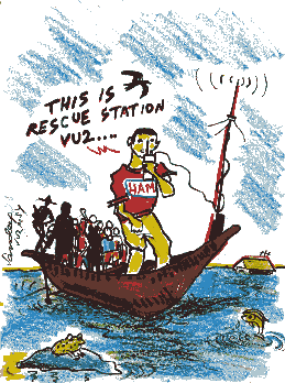 A Ham Radio operator during flood