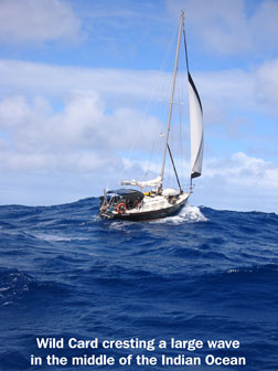 Sailboat Wild Card cresting an Indian Ocean wave!
