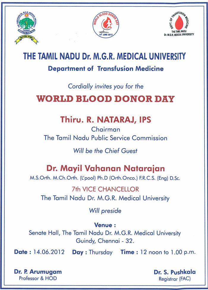 World Blood Donor Day on 14th June 2012