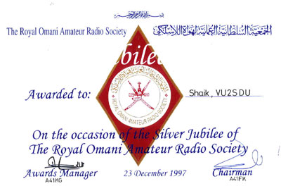 Royal Omani Amateur Radio Society Award
